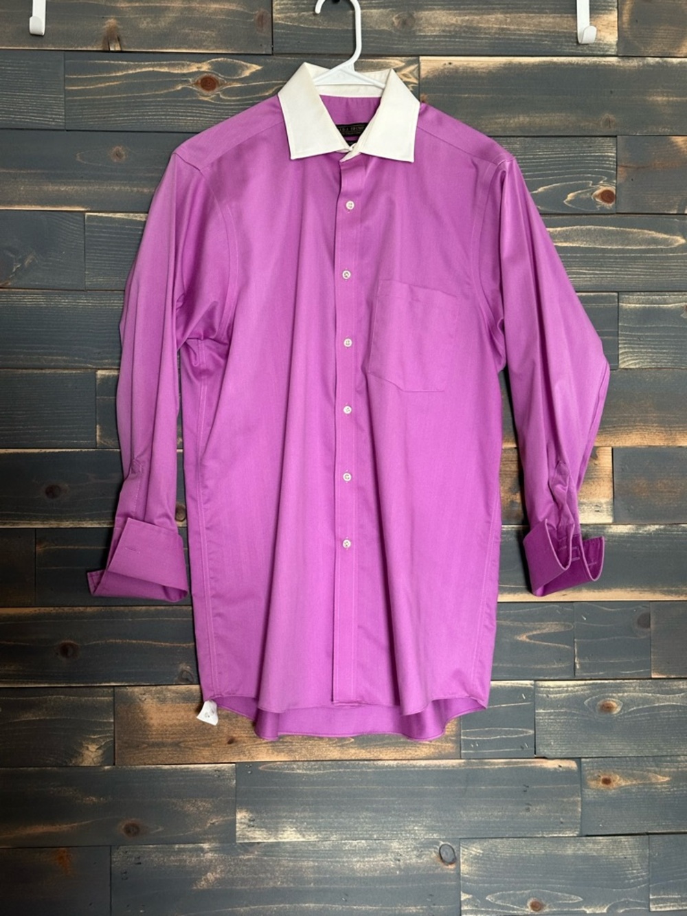 Classic Long-Sleeve Pink Purple Dress Shirt with White Contrast Collar
